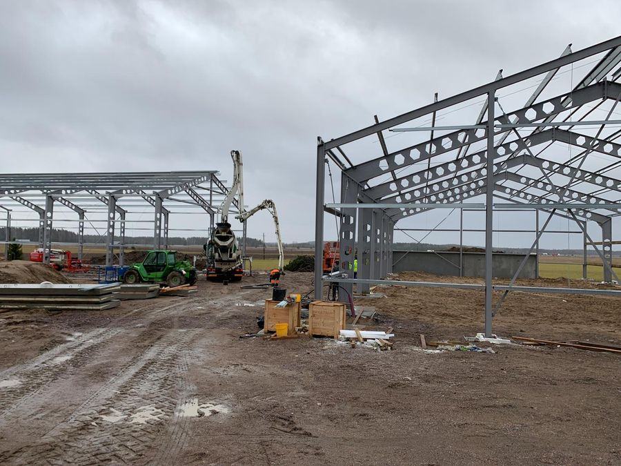 Steel frames of a farm building