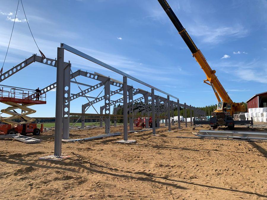 Portal frames erected with crane