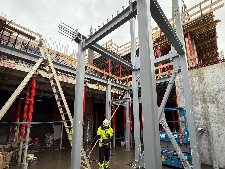 Steel frame inside the hospital building